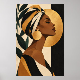 Poster Femme élégante en coiffure dorée et noire Portrait