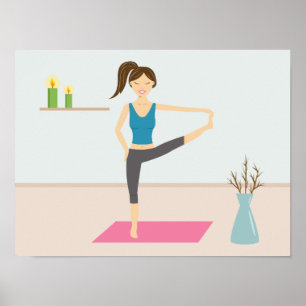 Poster Femme élégante pratiquant le yoga dans une pièce é