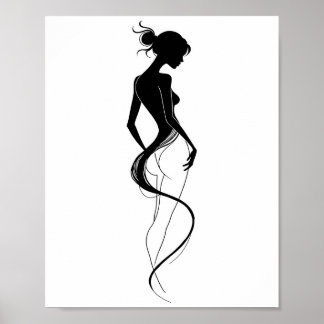 Poster Femme Élégante Silhouette Art de Ligne Abstrait No