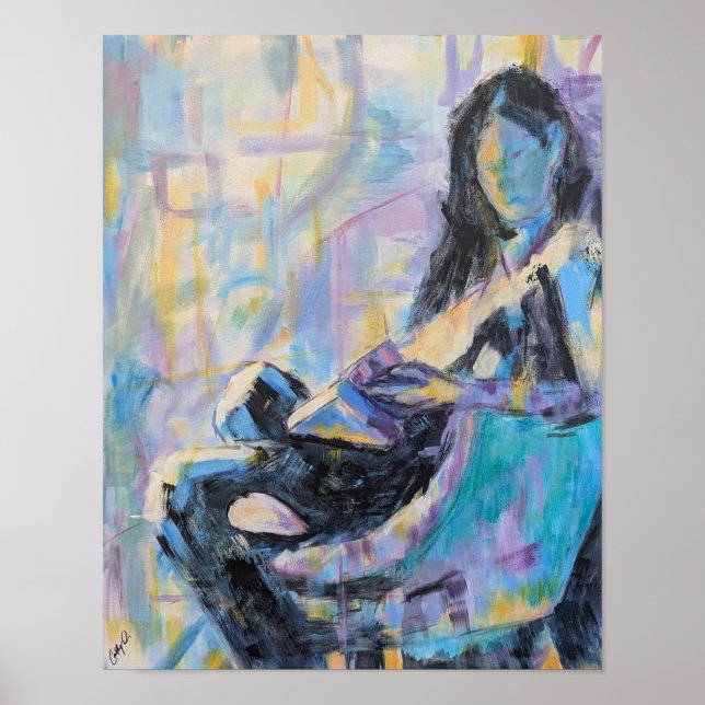 Poster Femme en chaise Lecture peinture (Devant)