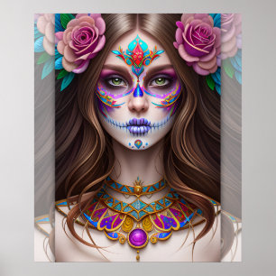 Poster Femme en maquillage crâne sucre