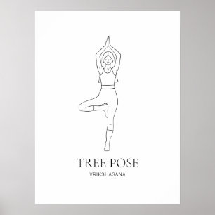 Poster Femme en posture d'arbre Yoga Art en ligne minimal