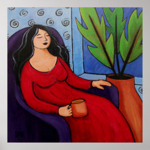 Poster Femme en Red Relaxing
