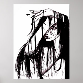 Poster Femme encre gothique Illustration sombre Artwork d