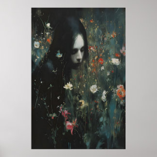 Poster Femme ensorceleuse Floral sombre lunatique Fleur s