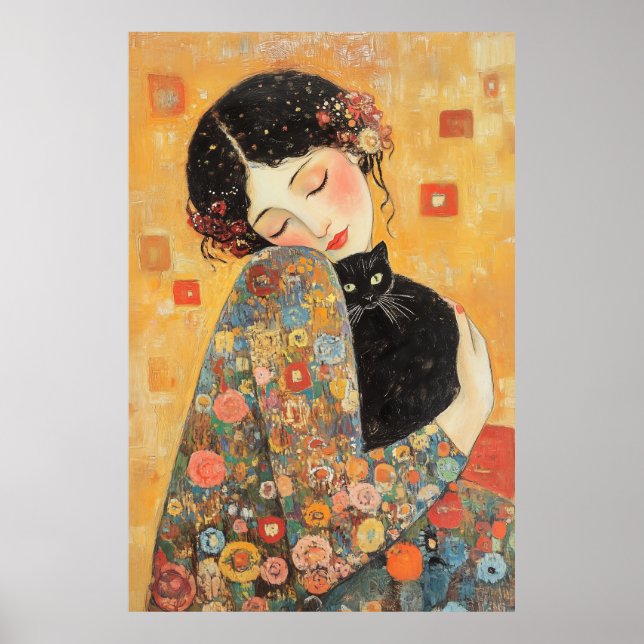 Poster Femme et chat inspirés par Klimt (Devant)
