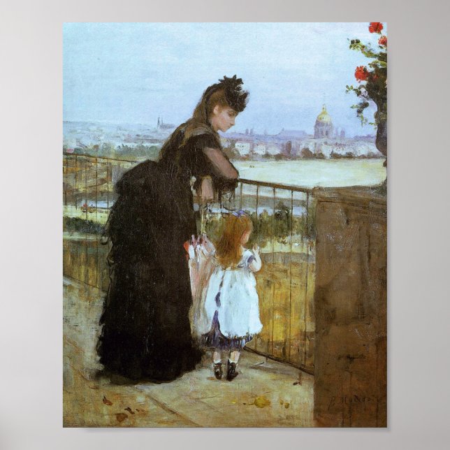 Poster Femme et enfant sur un balcon (Morisot 1872) (Devant)