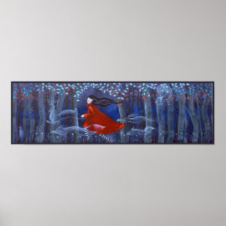 Poster Femme et Esprits d'animaux forestiers.