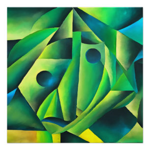 Poster Femme Et Foulard Du Village Abstrait Géométrique