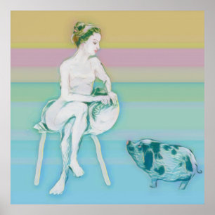 Poster Femme et porc
