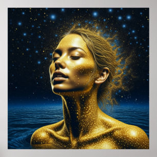 Poster Femme éthérée méditant sous les étoiles