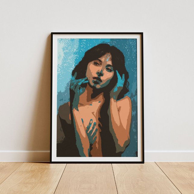 Poster Femme expressive dans les tons bleus Peinture (Créateur téléchargé)