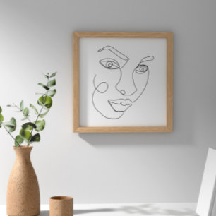 Poster Femme Face Line Art noir et blanc