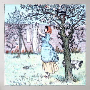 Poster Femme faisant du linge