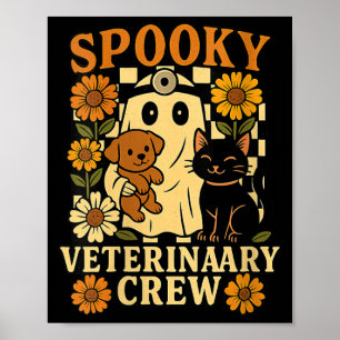 Poster Femme Fantôme Effrayant Tenant un Chat Noir Chien