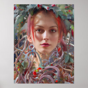 Poster Femme festive habillée en terre de Noël