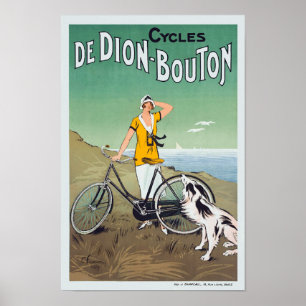 Poster Femme Française W/Bicyclette & Chien by The Beach 