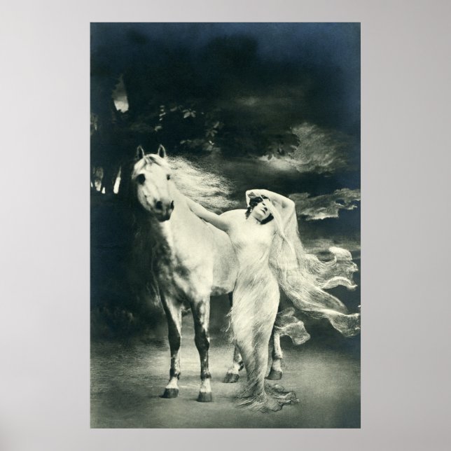 Poster Femme gothique avec cheval blanc (Devant)