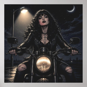 Poster Femme gothique romantique magnifique sur motocycle