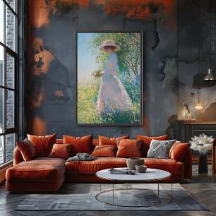 Poster Femme gracieuse dans une prairie ensoleillée – Imp