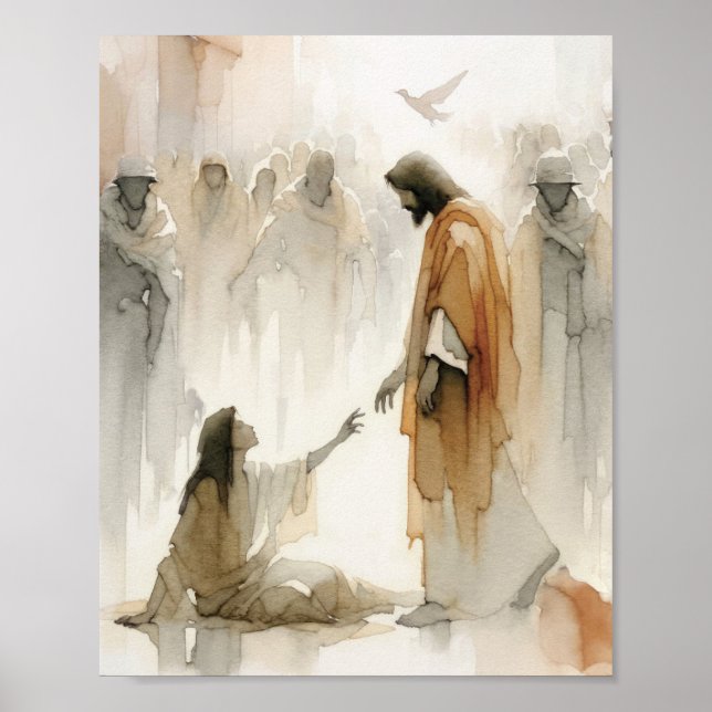 Poster Femme guérie - Aquarelle numérique Jésus (Devant)