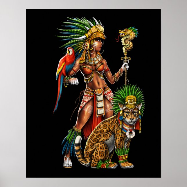 Poster Femme guerrière Aztec Jaguar (Devant)