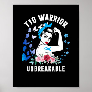Poster Femme guerrière T1d Ruban bleu de sensibilisation