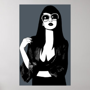 Poster Femme haïe foncée portant lunettes de soleil Art d