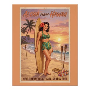 Poster Femme Hawaïenne de Style Rétro Épinglée