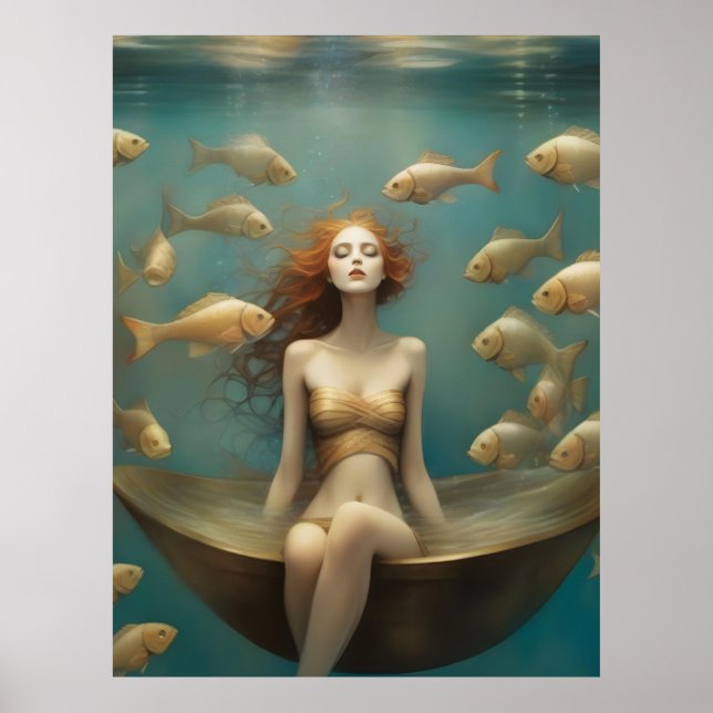 Poster Femme Imaginaire Se Baigner Sous L'Océan (Devant)