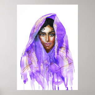 Poster Femme indienne, portrait aquarelle, oeuvre d'art.