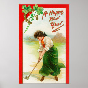 Poster Femme irlandaise environ pour frapper la balle de