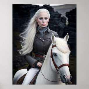 Poster Femme islandaise à cheval blanc Photo
