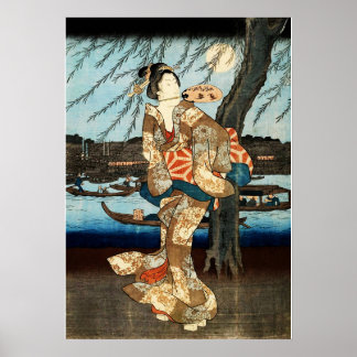 Poster Femme japonaise avec éventail