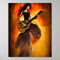 Femme Jouer de la guitare rouge ciel Abstrait art 