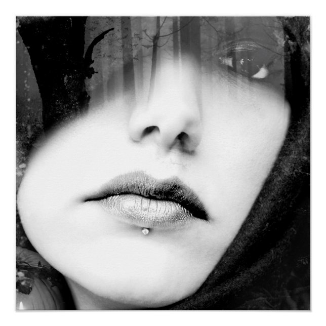 Poster Femme Lèvres Percées Noir Et Blanc (Devant)