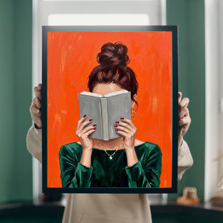 Poster Femme lisant un livre, peinture à l'huile, décorat