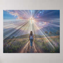 Femme marchant vers la croix lumineuse – Parcours