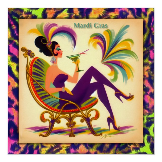 Poster Femme Mardi Gras Martini du milieu du siècle futur (Devant)