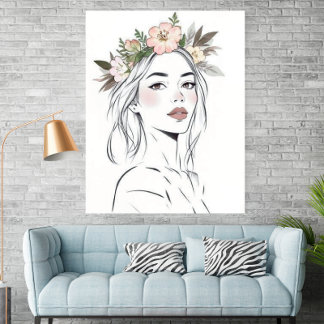 Poster Femme minimaliste Art en ligne dessiné à la main s