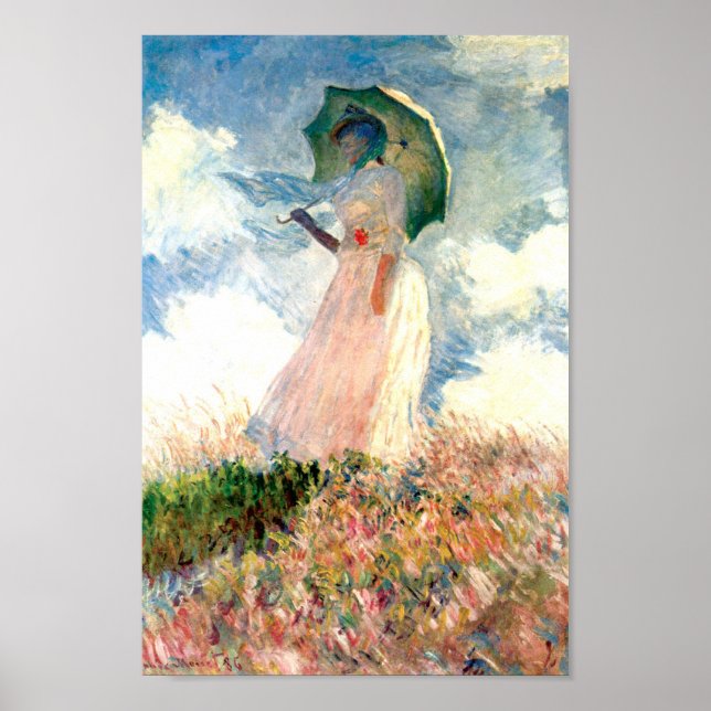 Poster Femme Monet avec un parasol face à gauche (Devant)