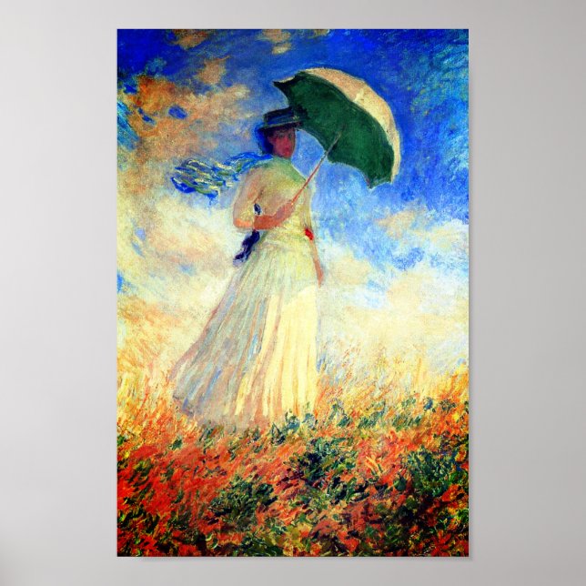 Poster Femme Monet avec un parasol face droit (Devant)
