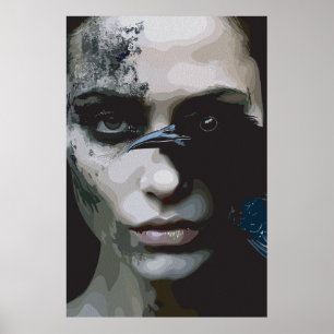 Poster Femme mystérieuse au corbeau