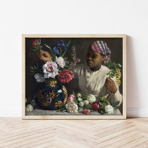 Poster Femme noire avec des pivoines   Fré dé ric Bazil