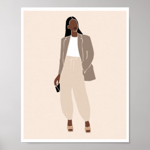 Poster Femme noire Boho Blazer Taupe Tenue neutre Art