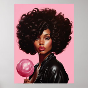 Poster Femme noire de mode haute couture rose belle
