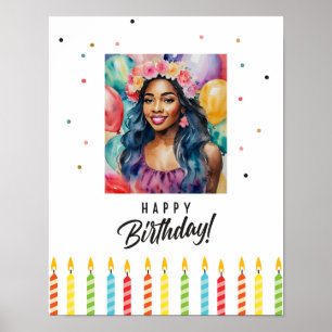 Poster Femme noire Joyeux Anniversaire Multicolor