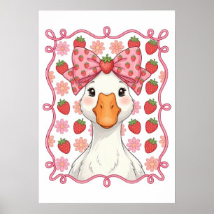 Poster Femme Oie Fraise Été Nœud