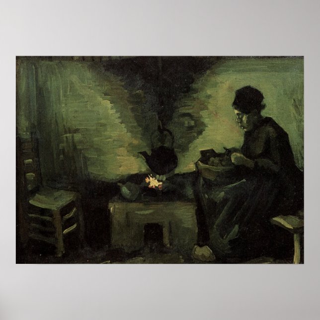 Poster Femme paysanne par foyer par Vincent van Gogh (Devant)