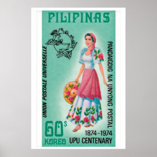 Poster Femme Pilipinas Années 60-70 Timbre-Poste - Vintag